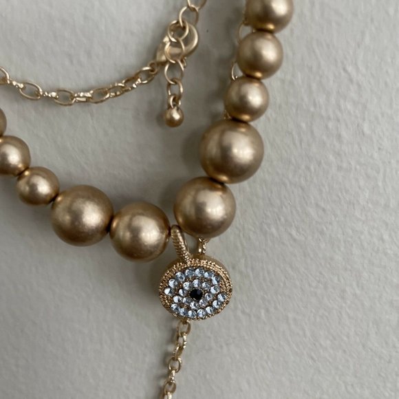 Free Press Gold Brass Evil Eye Multi-Layering Necklace, NEW - Picture 3 of 5